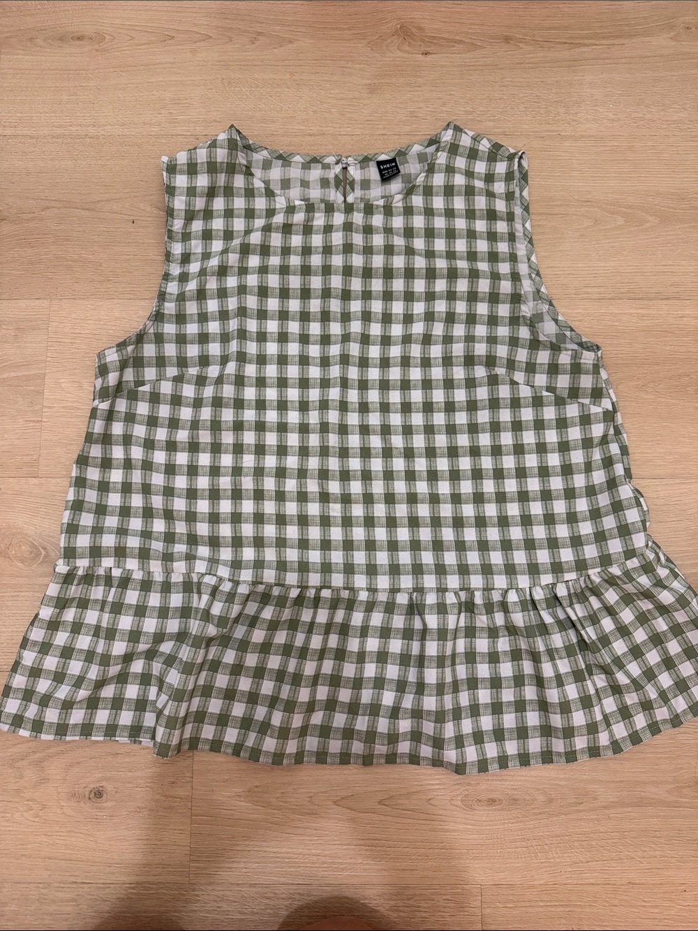 Green and White Gingham Peplum Sleeveless Top